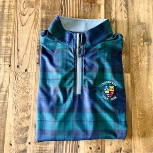Blue and Green tartan Plaid Quarter-Zip Pullover size medium w/ crude bay logo